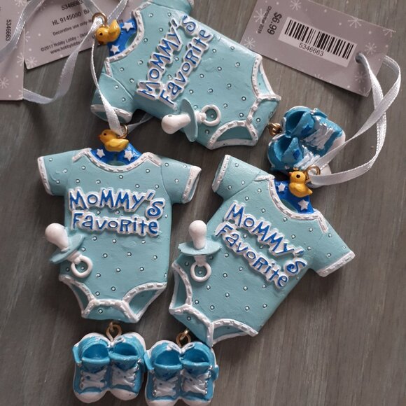 3 Christmas Tree Ornaments Mommy's Favorite Baby Blue - Picture 1 of 4